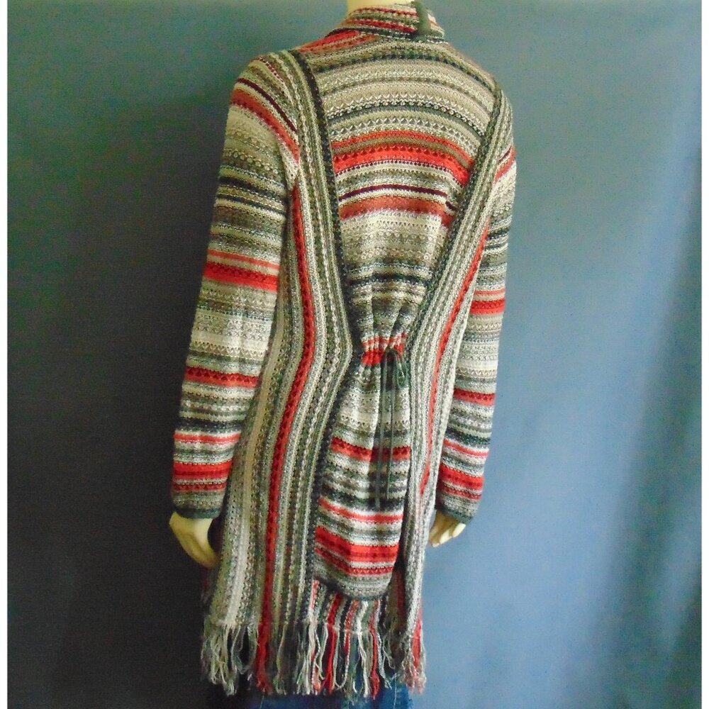 Zozo Red Gray Striped Cotton Blend Long Fringed Cardigan 1X - Picture 8 of 12